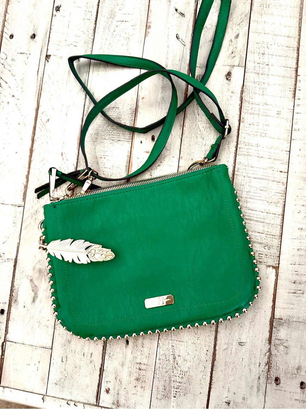 Jessica Simpson Emerald Green Crossbody with Feather Accent